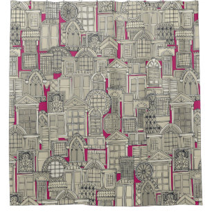 windows pink shower curtain