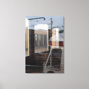 Windows Reflections of vintage Trains Rail Yard C Canvas Print