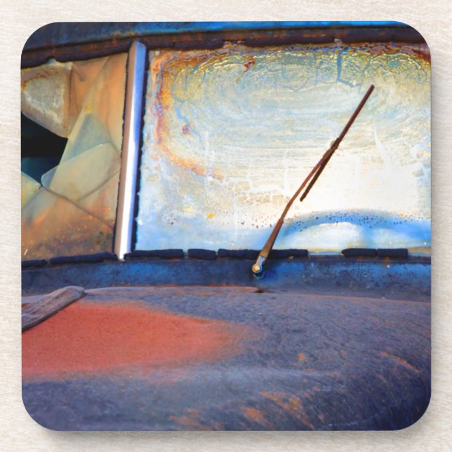 Windshield of an old rusty truck coaster (Front)