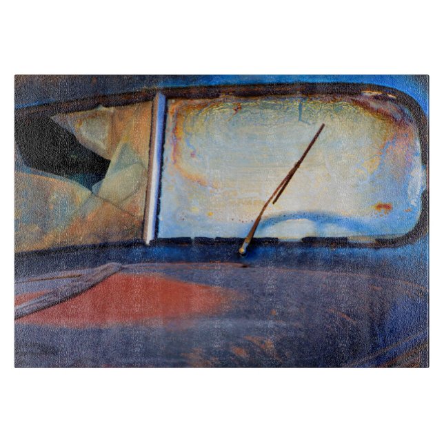 Windshield of an old rusty truck cutting board (Front)