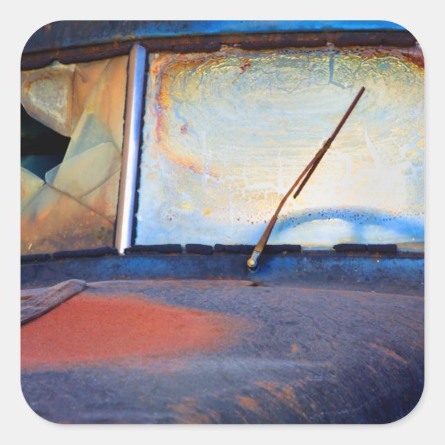 Windshield of an old rusty truck square sticker (Front)