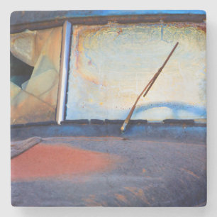 Windshield of an old rusty truck stone coaster