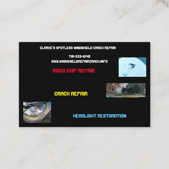 Windshield Repair & Headlight restoration business Business Card (Front)
