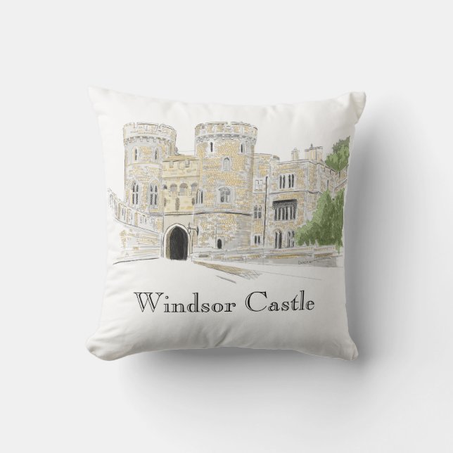 Windsor Castle Iconic Landmark Illustration Cushion (Front)