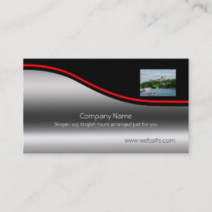 Windsor Castle River Thames, red swoosh metal-look Business Card