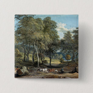 Windsor Forest with Oxen Drawing Timber, 1798 15 Cm Square Badge