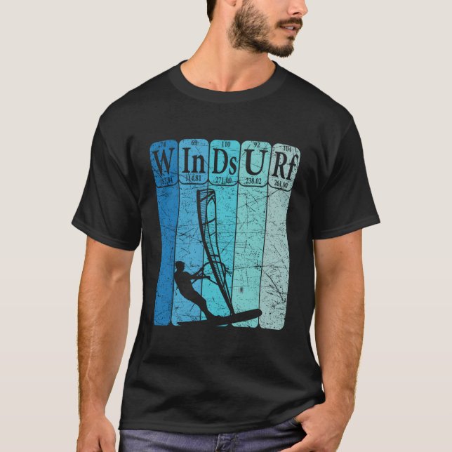 Windsurf Periodic Table Elements Windsurfing Retro T-Shirt (Front)
