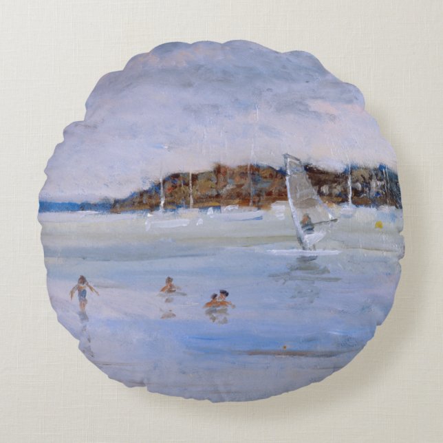 Windsurfer and Bathers Round Cushion (Front)