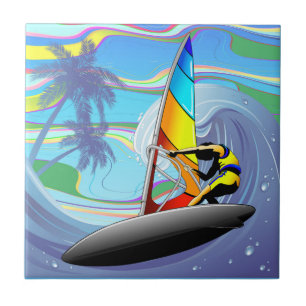 WindSurfer on Big Ocean Waves Tile