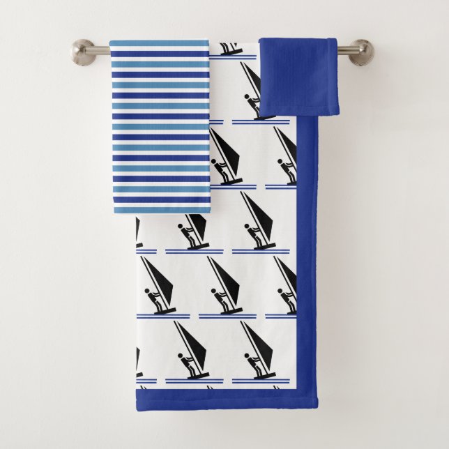 Windsurfer on board and stripes windsurfing bath towel set (Insitu)