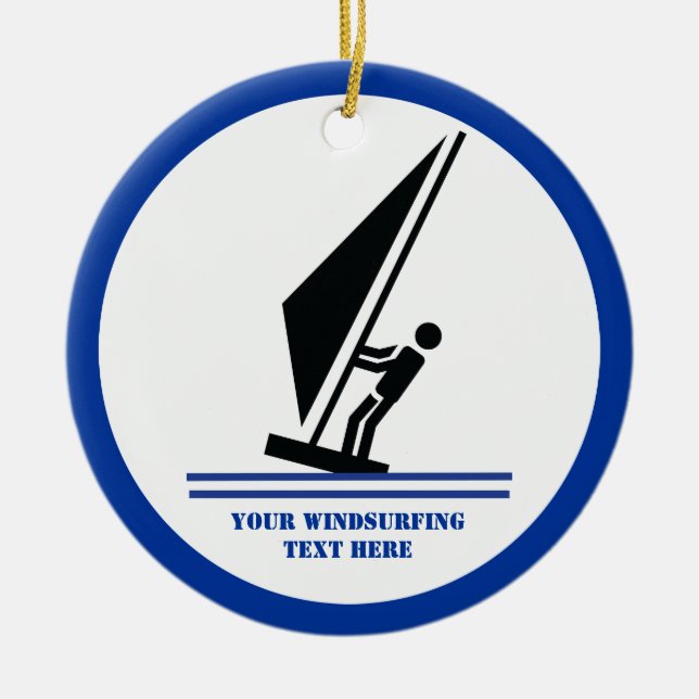 Windsurfer on board black, blue windsurfing custom ceramic tree decoration (Front)