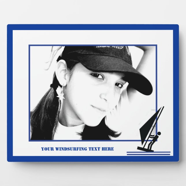 Windsurfer on board black, blue windsurfing custom plaque (Front)