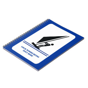 Windsurfer on board black, blue windsurfing custom spiral notebook
