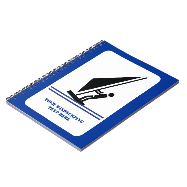 Windsurfer on board black, blue windsurfing custom spiral notebook (Left Side)