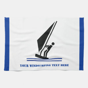 Windsurfer on board black, blue windsurfing custom tea towel