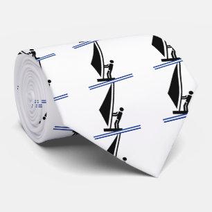 Windsurfer on board black, blue windsurfing tie