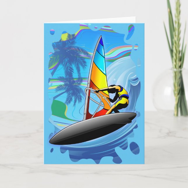 WindSurfer on Ocean Waves Greeting Card (Front)