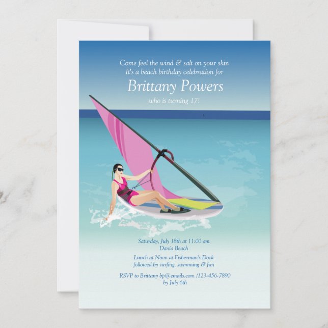 Windsurfing Girl Invitation (Front)