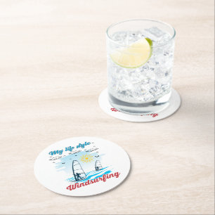 Windsurfing Is My Life Style Round Paper Coaster