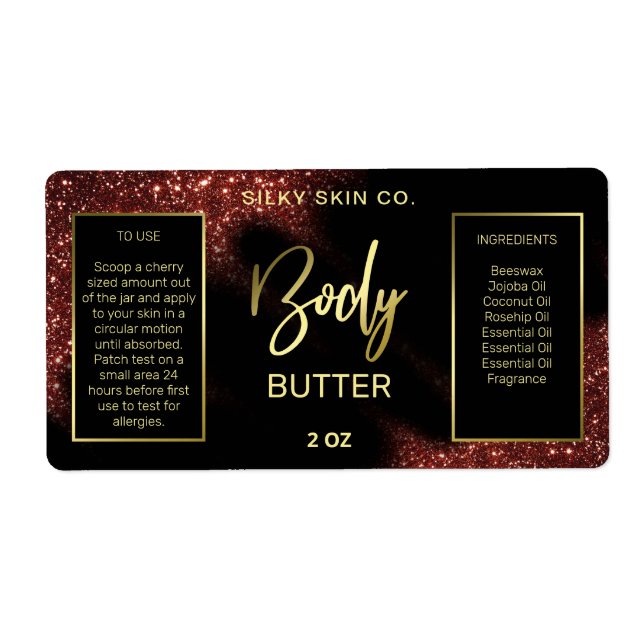 Windswept Glitter Red Black Gold Body Butter Label (Front)