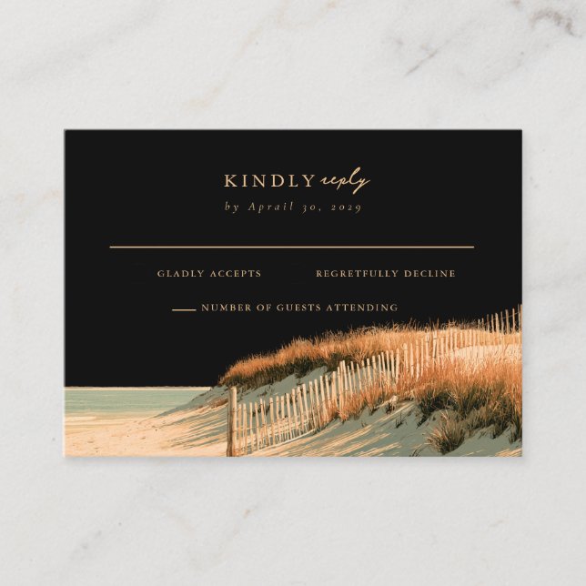Windswept Gold Cape Cod Dune Mail Back RSVP Card  (Front)