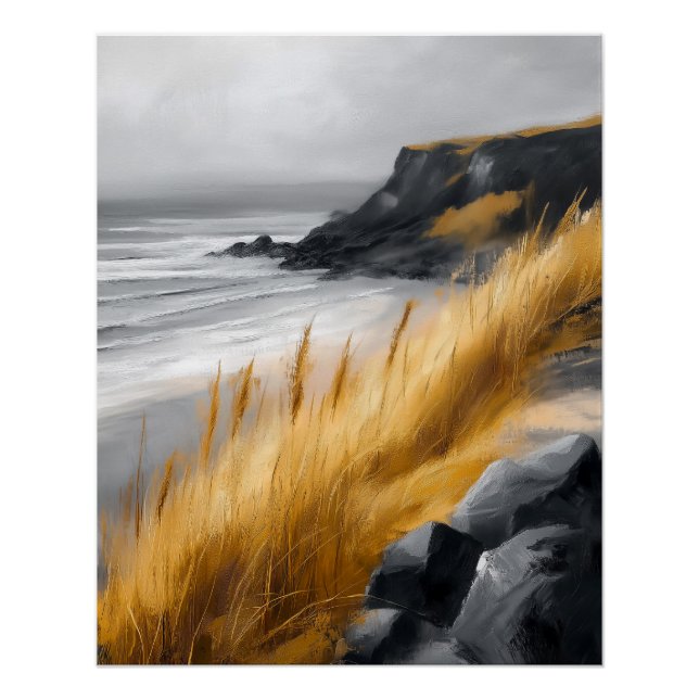 Windswept Nordic Coastline Contemporary Landscape Poster (Front)
