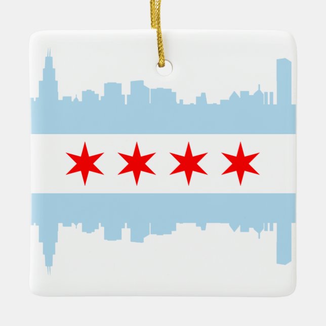 Windy City Skyline Chicago Flag Ceramic Tree Decoration (Front)