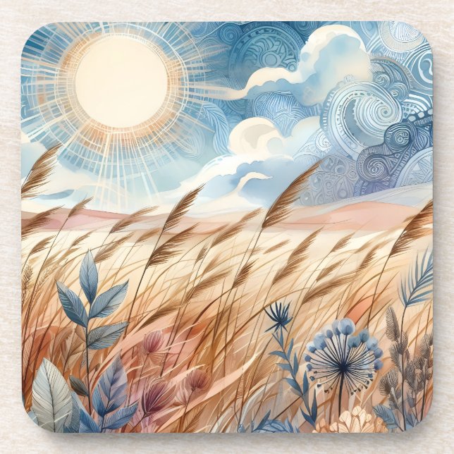 Windy Day Rustic Boho Mountain Prairie Country Coaster (Front)