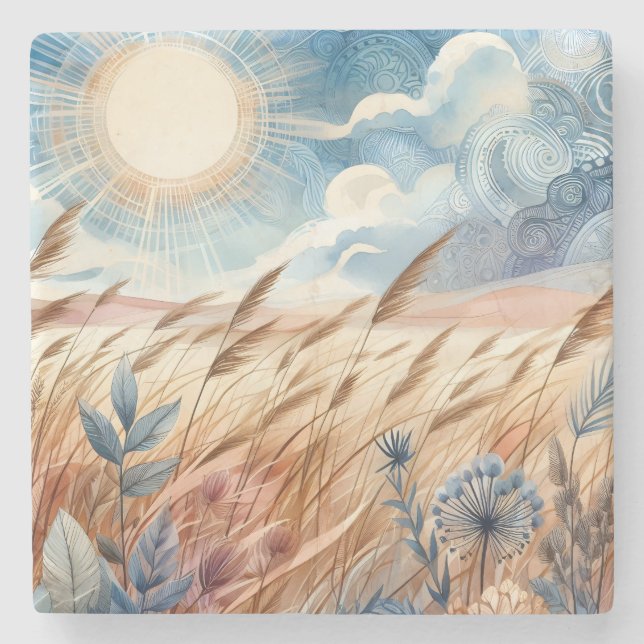 Windy Day Rustic Boho Mountain Prairie Country Stone Coaster (Front)