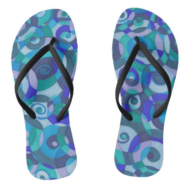 Windy Day Turbulence Blue Green Spirals Flip Flops (Footbed)