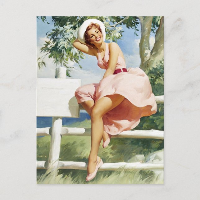 Windy on Fence Pin Up Postcard (Front)