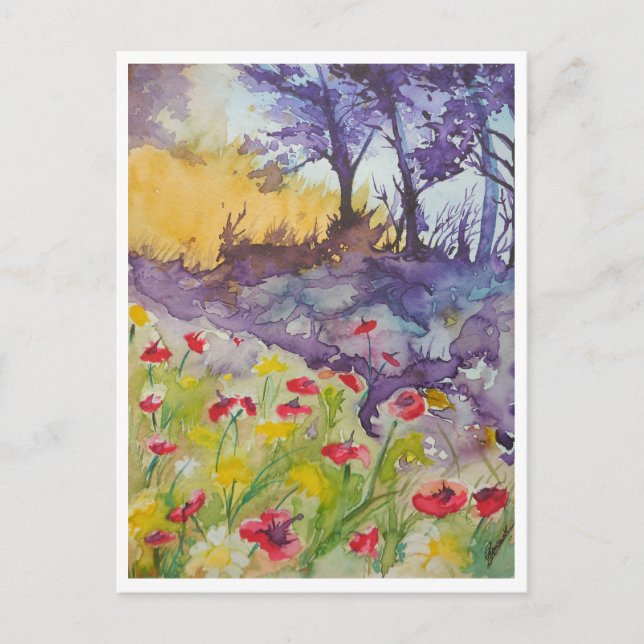 Windy Poppy Field Postcard (Front)