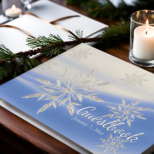Windy Snowflakes Winter White & Blue Snowy Day Guest Book