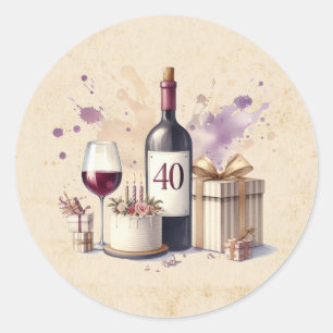 Wine 40th Birthday Classic Round Sticker