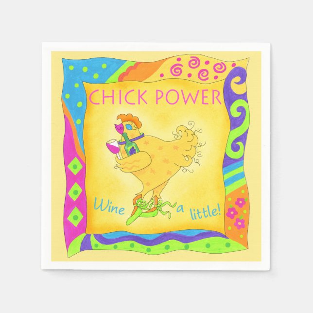 Wine a Little Chick Power Custom Yellow Napkin (Front)