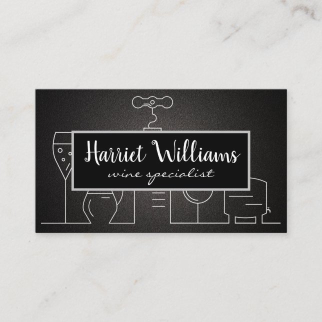 Wine Accessories Line Drawing Business Card (Front)