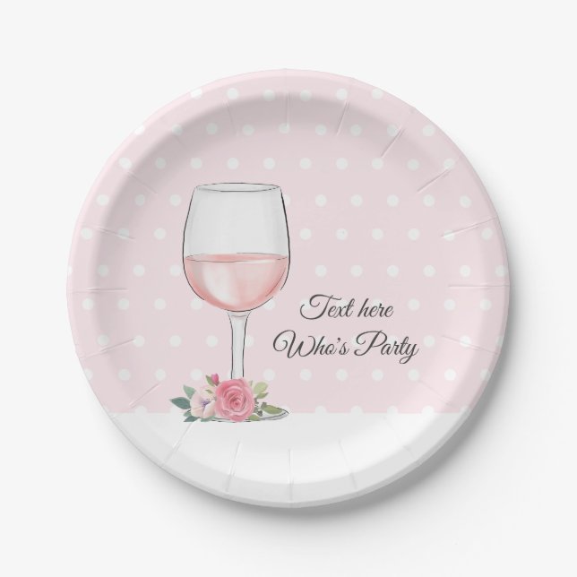 wine, adult birthday, wedding, floral paper plate (Front)