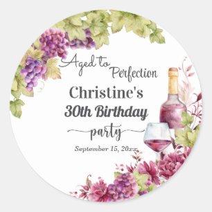 Wine Aged to Perfection 30th Birthday Party Classic Round Sticker