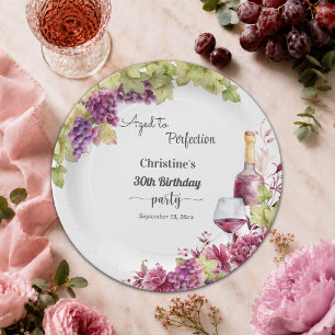 Wine Aged to Perfection 30th Birthday Party Paper Plate