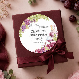 Wine Aged to Perfection 50th Birthday Party Classic Round Sticker