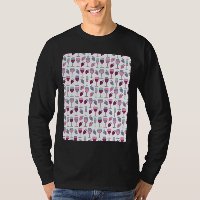 Wine &amp Grapes Pattern Graphic T-Shirt (Front)
