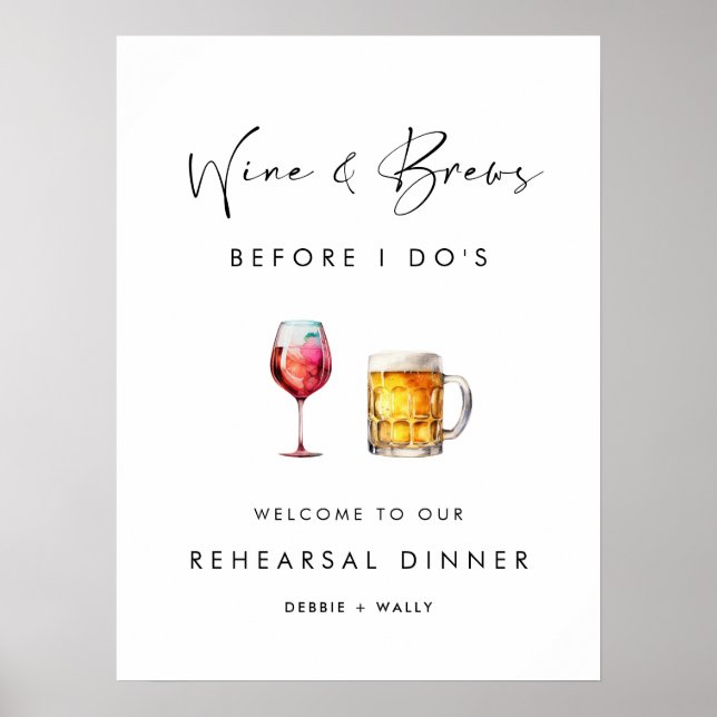 Wine and Brews Before I Do's Rehearsal Dinner Poster (Front)