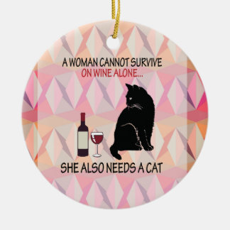 Wine and Cat Ceramic Tree Decoration