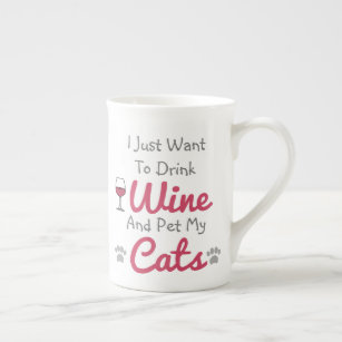Wine and Cats Bone China Mug