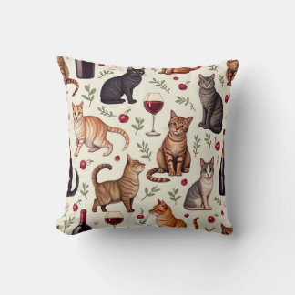 wine and cats pillow cushion