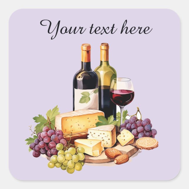 Wine and cheese add text square sticker (Front)