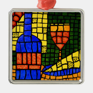 Wine And Cheese Bright Colours Faux Mosaic Metal Tree Decoration