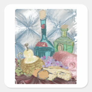 Wine and Cheese Charcuterie Original Fine Art Square Sticker