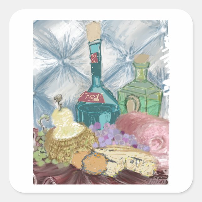 Wine and Cheese Charcuterie Original Fine Art  Square Sticker (Front)