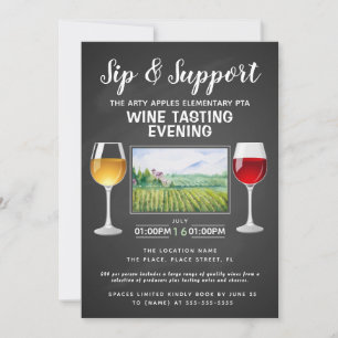 wine and cheese fundraiser event sip and support invitation